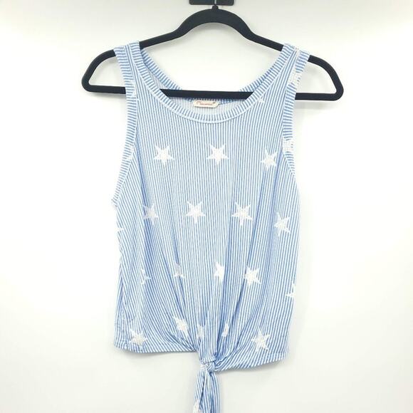 Maronie Front Tie Star Tank Top Blue White Small - Picture 1 of 8